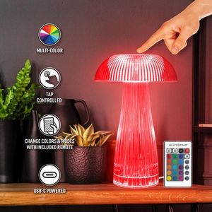 Lâmpadas de mesa Neon Multi-Color Mushroom LED Touch Lamp Aquarium Light Decoration com acabamento de cristal remoto 2pcs