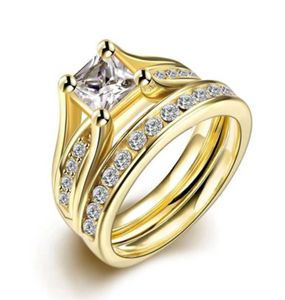 Womens 18k Yellow Gold Plated 3CT Diamond Couple Rings Birthstone Jewelry Anniversary Gift Bridal Wedding Engagement Band Ring Set4639385