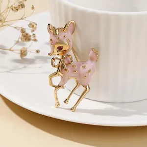 Brooches Fashion Enamel Deer Cute Elk Reindeer Sika Giraffe Pink Animal Pin For Women Festival Party Jewelry Gift