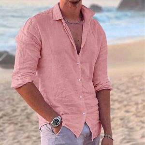 Polos maschile da uomo di alta qualità al 100% camicia in lino in lino in cotone da uomo a maniche lunghe a maniche lunghe casual