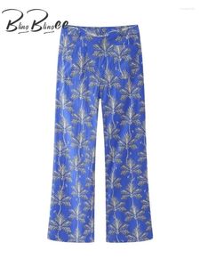 Women's Pants BlingBlingee 2024 Summer Ultra Thin Printed Women Wide Suits Patch Pockets Zipper High Waisted Female Trousers Y2K