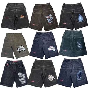 hip Hop Retro Skelet Graphic Streetwear JNCO Shorts Y2K Pants Mens Baggy Denim Gym Shorts Harajuku Gothic Men Basketball Short 67OG#