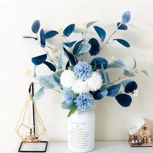 装飾的な花ウンロバイスブルー白い偽の花束ハイドジャ人工菊シルクDIYホームパーティーテーブルアレンジメント装飾