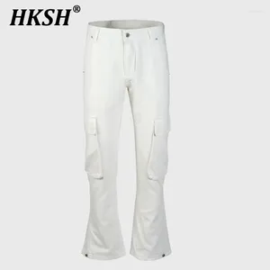 Men's Jeans HKSH Streetwear Spring Summer Urban Micro Flared Wide Leg Denim Pants Multiple Pocket Women White Fashion HK0473