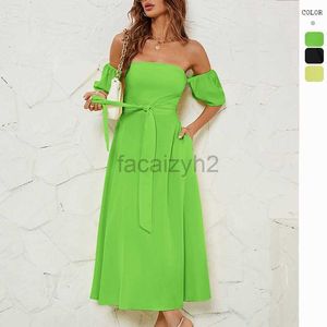 Designer -Kleid Frauen Sommer Neue Ein -Linie -Hals Schnürung kurzärmelig Kleid Plus Size Kleider