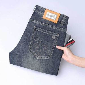 Spring 2024 Denim Minimalist Stamping Diamond Printing Nostalgic Ship Slim Fit Small Leg Straight Tube Cotton Elastic Trendy Brand Jeans