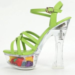 Sandals Summer's Summer Sexy Versatile Rhinestones High Tel D115 Serie 15 cm Piattaforma LFD