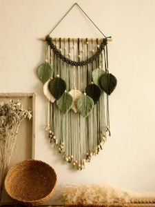 Tapissries Leaf Macrame Tapestry Boho Hemdekoration Handgjorda väggkonst hängande dekor rum dekor estetisk prydnad gåva