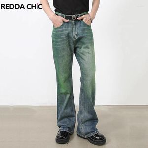 Mäns jeans Reddachic Retro Green Wash Bootcut Denim Pants For Men Cleanfit låg midja nödställda whiskers flare koreanska y2k streetwear