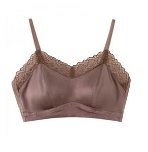 Bras Womens silk without steel ring anti slip polyester without track sexy lace full cup bra womens underwearL2405