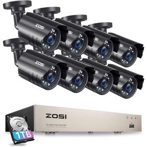 3K Lite 8ch Security Camera z wykrywaniem ludzkich/pojazdów AI, Nocny Vision, H.265, 5MP, 8 -kanałowy CCTV DVR z napędem twardym 1 TB, 8pcs 1920tvl 1080p na zewnątrz/wewnętrzny