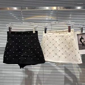 Skirts Casual Beading Mini Women Summer High Waist A-Line Office Lady Black Jupe Femme