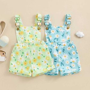 Rompers Summer Children Playsibs Toddler Kid Ubrania Baby Girl Kieszonkowe luźne szorty mody mody 1-6 yyears H240507