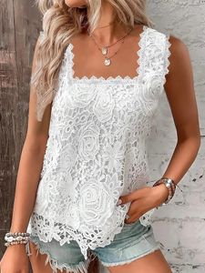 Summer Fashion Ladies Lace Jacquard ärmlösa Casual Women Vintage T-shirt S-XXL Floral Vest Camisole Halter Top 240423