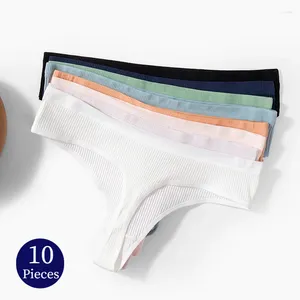 Kvinnors trosor bzel 10 st/set randig andningsbar underkläder bomull kvinnliga thongs sexiga underkläder mjuka mysiga g-strängar sporttanger