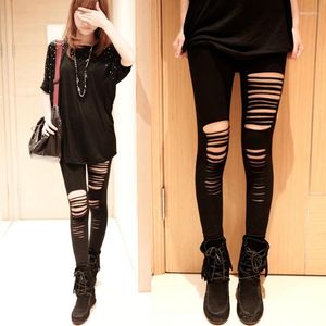 Calça feminina Lady Punk Fashion Street Wear Women Stripe Hole Spring Autumn Ripped Capris Girl Slim Casy Lápis Leggings