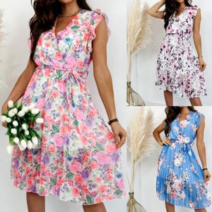 Casual Dresses Women's Printed Sexy Floral V Neck Tie Sleeveless Summer Dress Club Evening Party Sweet Skinny