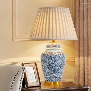 Bordslampor 46x73cm kinesiska jingdezhen keramisk lampa blå och vit porslin neoklassisk stort sovrum sovrum vardagsrum