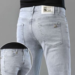 Fashion clothing thin denim men's luxury brand high-end elastic slim fitting casual versatile European small straight leg pants true religious jeans men