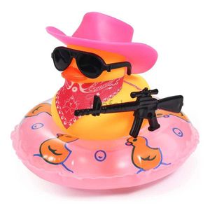 Bath Toys Office and Home Decoration Ornaments Rubber Duck for Car Dashboard Squeaky Duck Bath Toy with Swim Ring Hat Scarf Glasses d240507