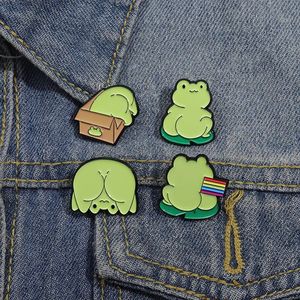 Frog Funny Butt Enamel Pins Cartoon Animal Froggy Flag Brooches Clothes Backpack Collar Lapel Badge Jewelry Gift for Friends