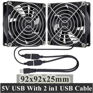 Datorkylningar GDSTIME Dual 9cm fläkt DC 5V USB 92mm PC Desktop Case Cooling Axial 92x92x25mm med 2 i 1 kabel