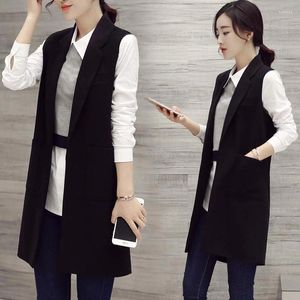 Kvinnors västar S-3XL Kvinnor Blazer Vest Long Black Waistcoat Jacket Slim Loose Spring Summer Autumn Fashion Casual Office Work Suit Plus Size