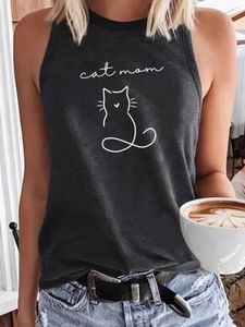 Kadın T-Shirt Cat Mom Silhouette Moda Sporları Kadın Tank Top O Boyun Giyim için Giysiler İçin Giyin