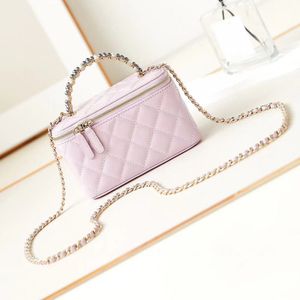 10A Mirror Quality Designers 17cm Cosmetic Bag Mini dragkedja Vanity Case Bag Luxury Calfskin Handväskor Lila quiltad handväska Crossbody axelkedja Remväska med låda