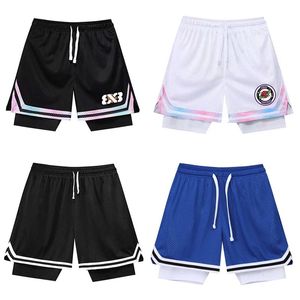 Fake Two Basketball Shorts Lose American Anti-Light Men Women Ball Pants Summer Quasi-Training Running Sports Five-Point Pants 240507