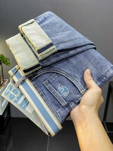 Spring 2023 Light Blue Jeans Mens Fit Slim Small Feet Versatile Casual Belt Long Pants