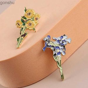 Pins Brooches Lapel pin badge Van Gogh sunflower iris Brooch hat metal pin for clothing enamel pin badge for backpack gifts WX