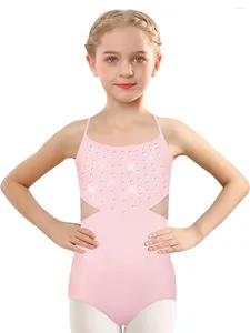 Stage wear girls ballet camisole bodine per danza ghin shiny trapano anteriore svuoto in rete e