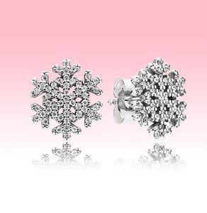 REAL 925 Sterling Silver Stud örhänge Vackra L Kvinnor Girls Jewelry With Original Box For P Snowflake Wedding Earrings7967169