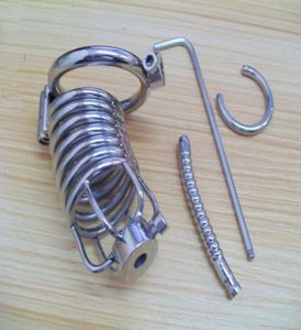 Devices Male Stainless Steel Cock Cage Men's Virginity Lock Game Player Birdlocked BDSM Penis Bondage Harness Gays Sex Wire Tube Restraint Slave Training4495548