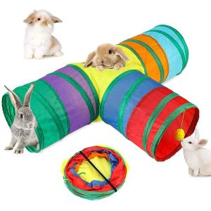 Tunnels Bunny Tunnels Tubes Collapsible 3 Way Bunny Hideout Small Animal Activity Tunnel Toys For Dwarf Rabbits Bunny Guinea Pigs