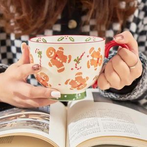 Mugs Gingerbread Man Mug Breakfast Oatmeal Bowl Ceramic Microwaveable Christmas Home Decorations Drinking