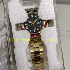 2 Style Automatyczne zegarki Autentyczny obraz dla mężczyzn 40 mm czarna tarcza 116758 Red Blue Diamond Bezel żółte złoto 904L stalowa bransoletka mechaniczna swobodna sportowa sport