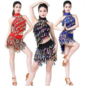 Stage Wear Dance Female Suit Sequin Latin Clothing Women Belly Rave Outfit Dresses For Dancing Parties Dancer