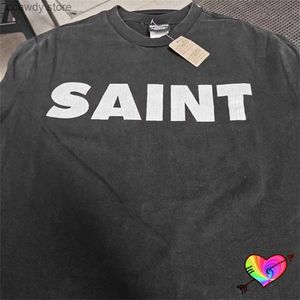 Men's T-Shirts 2024 Washed Black Saint T Men Women Crack Print Michael T-shirt Vintage Tops Abbreviated tters Short Seve H240507