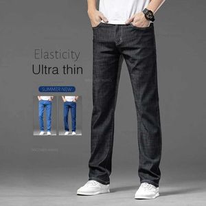 Men's Jeans Plus Size Mens Thin Jeans Summer New Classic Straight Loose Elastic Denim Pants Fashion Business Casual Trousers Y240507