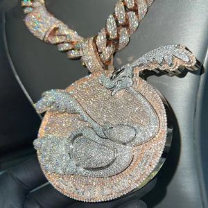 Żydów Custom Disc VVS wisiorek Hip Hop Diamentowy łańcuch lodowy srebrny 925 prawdziwy złota plated men biżuteria 240424