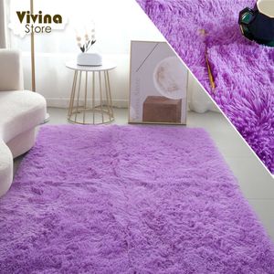 Tappeti solidi soffici per camera da letto viola simpatico tappetino per bambini con capelli lunghi tappeti morbidi peluche vivente moquette moderna decorazione