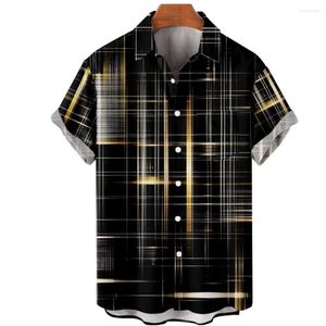 Men's Casual Shirts Dress Light Line Geometry Printed Hawaiian Button Short Sleeve Summer Fashion Hipster Streetwear Men Clothing