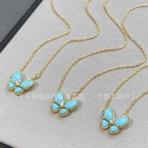Hot Van V Gold Clover Natural Turquoise Butterfly Necklace Plated with 18k Diamond Collar Chain