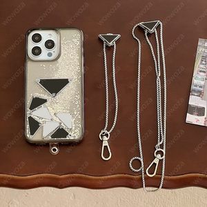 Fashion Quicksand Phone Case Innovative Designer Phonecase For IPhone 15 Pro Max Plus 14 13 12 11 Luxury Silver Chain Crossbody Phonecases Shockproof Cover -5