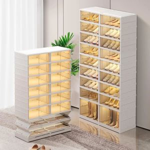 9tier faltbarer Schuhregal Organizer für Kleiderschrank 36Pairs Plastikschuhregal Zusammenklappbarer Schuhe Aufbewahrungsbox klarer Schuhkarton Stapel 240506