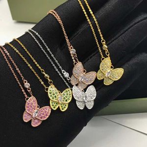 Designer Hochversion Van Clover Butterfly White Fritillaria Halskette für Frauen 18K Roségold Voll Diamond Anhänger mit Kragenkette