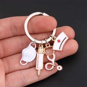 Keychains Lanyards Creative Doctor Nurse Face Mask Keychain Medical Aid Personal Keyrings Spruta Stetoskop Key Holder Car Bag Pendant Accessory