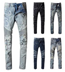 Designer Jeans Herren Jean Brief Distelte dünne Skinny Ripped Biker Slim Fit Motorcycle Biker Denim für Man Modes Mans Black Hosen p3843812